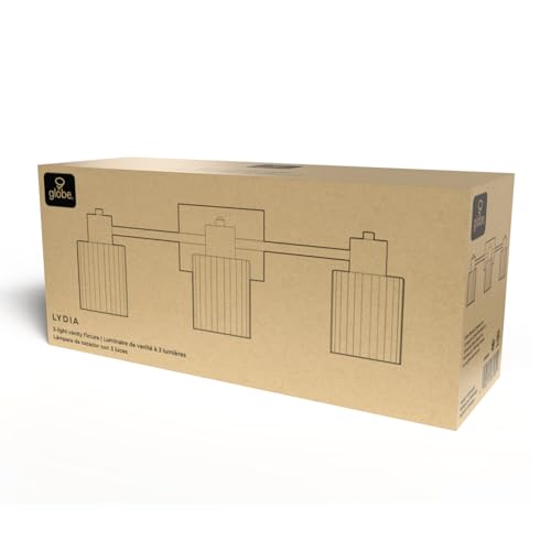 Image of Globe Electric 3-Light Vanity Light, Matte Brass, Frosted Ribbed Glass Shades