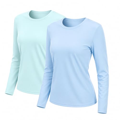 NebuKinex 2 Pack Rash Guard for Women UPF 50+ Sun Shirts UV Protection Long Sleeve Workout Tops Lightweight Quick Dry Swim Hiking Shirt Medium