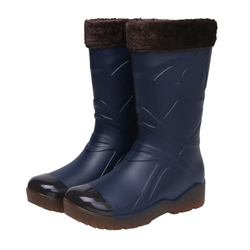 Bottes de pluie noires homme col polaire marron imperméables et chaudes pour neige