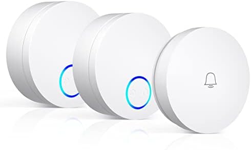 Doorbell Push Button, No Battery Required Door Bell Ringer Wireless 5 Volume Levels Loud Enough, Linptech Smart Doorbells for Home Classroom Office No Wiring - 1 Button 2 Plug in Receivers, White
