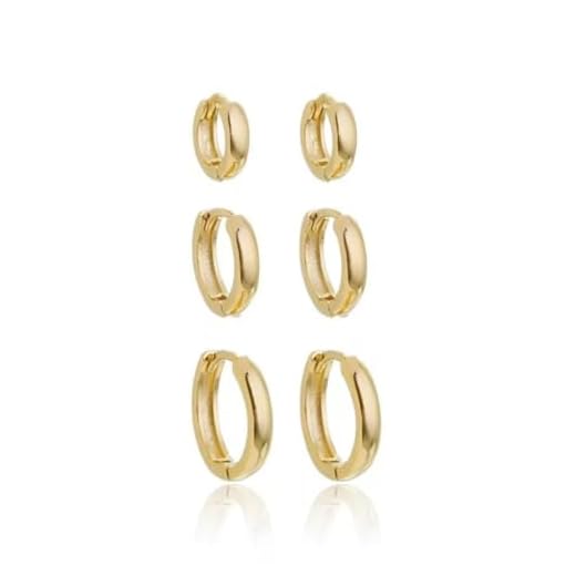 Trio de Argolas Redonda click banhada Ouro 18 3 pares brincos