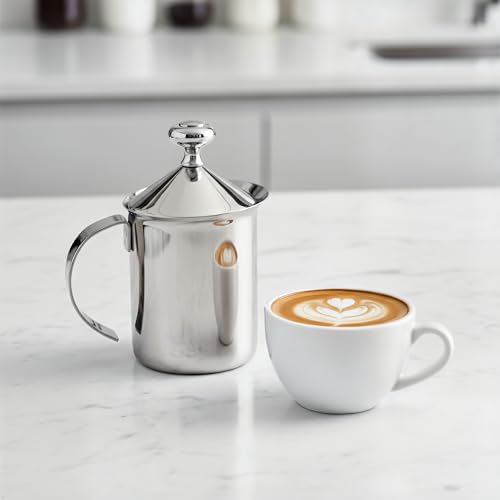 image for Fino Milk Creamer Frother Cappuccino Foam Pitcher with Handle and Lid,