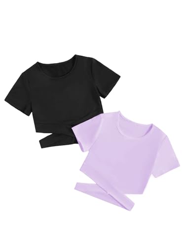Image of Milumia Girl's 2 Piece Cut Out Crisscross Crop Tops Short Sleeve Tee Shirts