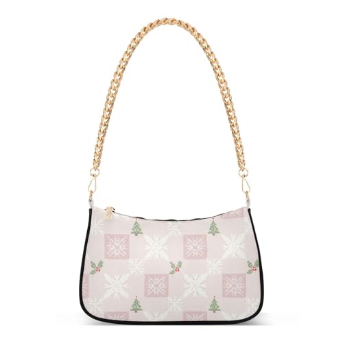 Sac à main Noël arbres et flocons sur chaîne blush compact