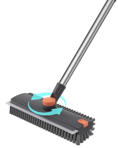 Boden-Scheuerbürste mit Verstellbarer Langem Stiel(70/100/130cm) 3-in-1 Bodenschrubber mit Pinzette steifen Borsten und Gummiabzieher Bodenbürste für die Reinigung von Terrasse Badezimmer Garage