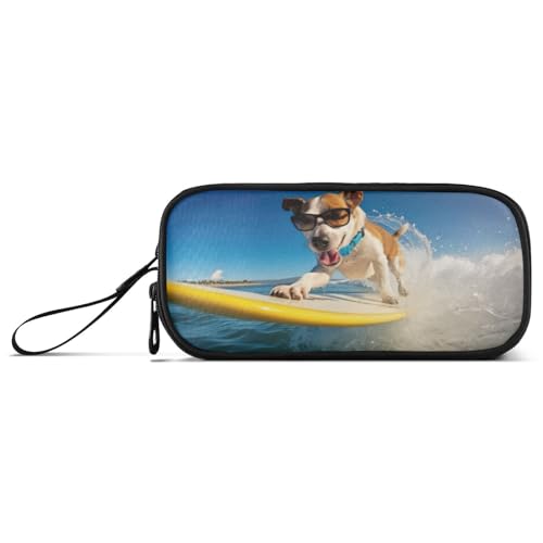 Waassud Estuche para lápices con diseño de perro de surf de gran capacidad, estuche para lápices, estuche estético con cremallera para organizador de oficina, Multicolor, Estuche para lápices