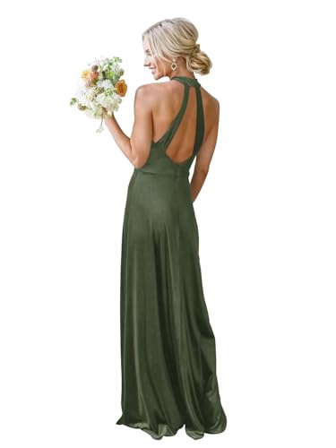 Women’s Halter Velvet Bridesmaid Dress Floor Length Open Back Formal Wedding Guest Dresses 2024