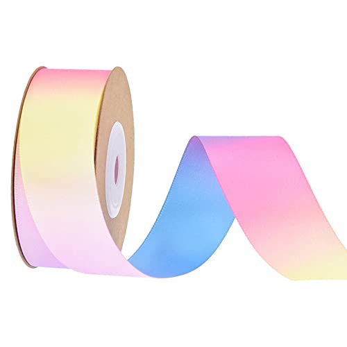 18m Satinbänder Seidenband, 25mm Breit Geschenkband Regenbogen Band, Dekoband Schleifenband Stoffband für Hochzeit Party Weihnachten Basteln Auto Dekoration (Mehrfarbig) Cover