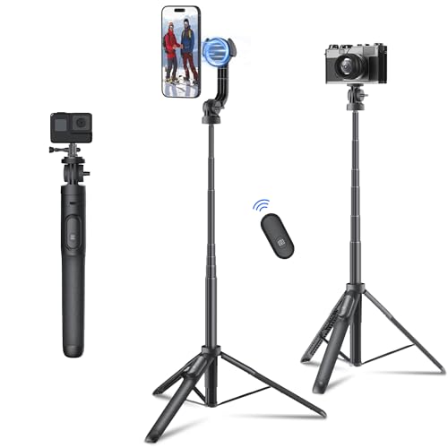 Image of Mobilife Magnetic Selfie Stick Tripod 64" Long Tripod Stand for Magsafe iPhone 360 Degree Rotation Versatile Mobile Holder with Bluetooth Remote for Camera Gopro Vlogging Live Streaming Travel