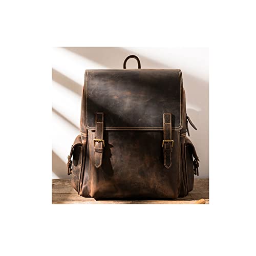 Travel Bags for Men, Mens Genuine Leather Laptop Backpacks Casual Daypack Briefcases, 13.4×3.9×17.3 Inch (Color : Brown)