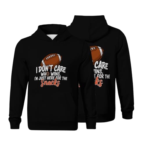 Kids Retro I Don't Care Who Wins I'm Just Here For The Snacks Football Boys Girls Lightweight Kangaroo Pocket Fleece Hoodies