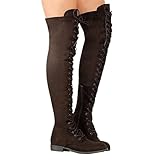 tinbarry Cuissardes pour femmes Bottes d'hiver gothiques noires noires Bottes hautes extensibles Bottes longues plates Chaussures plates à lacets vintage Bottes hautes Bottes d'hiver à tige longue