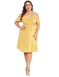 ShopWonder Plus Size Spaghetti Strap Off Shoulder Dresses for Women V-Neck Floral A-Line Flowy Casual Midi Summer Dress（Yellow,3XL