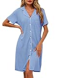【Materiale】La camicia da notte a maniche corte con bottoni è realizzata in 95% cotone, 5% elastan, il tessuto è ultra morbido, traspirante, delicato sulla pelle e altamente elastico, comoda camicia da notte corta per le donne.