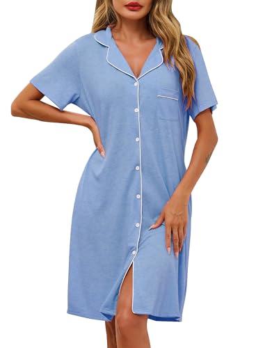 【Materiale】La camicia da notte a maniche corte con bottoni è realizzata in 95% cotone, 5% elastan, il tessuto è ultra morbido, traspirante, delicato sulla pelle e altamente elastico, comoda camicia da notte corta per le donne.