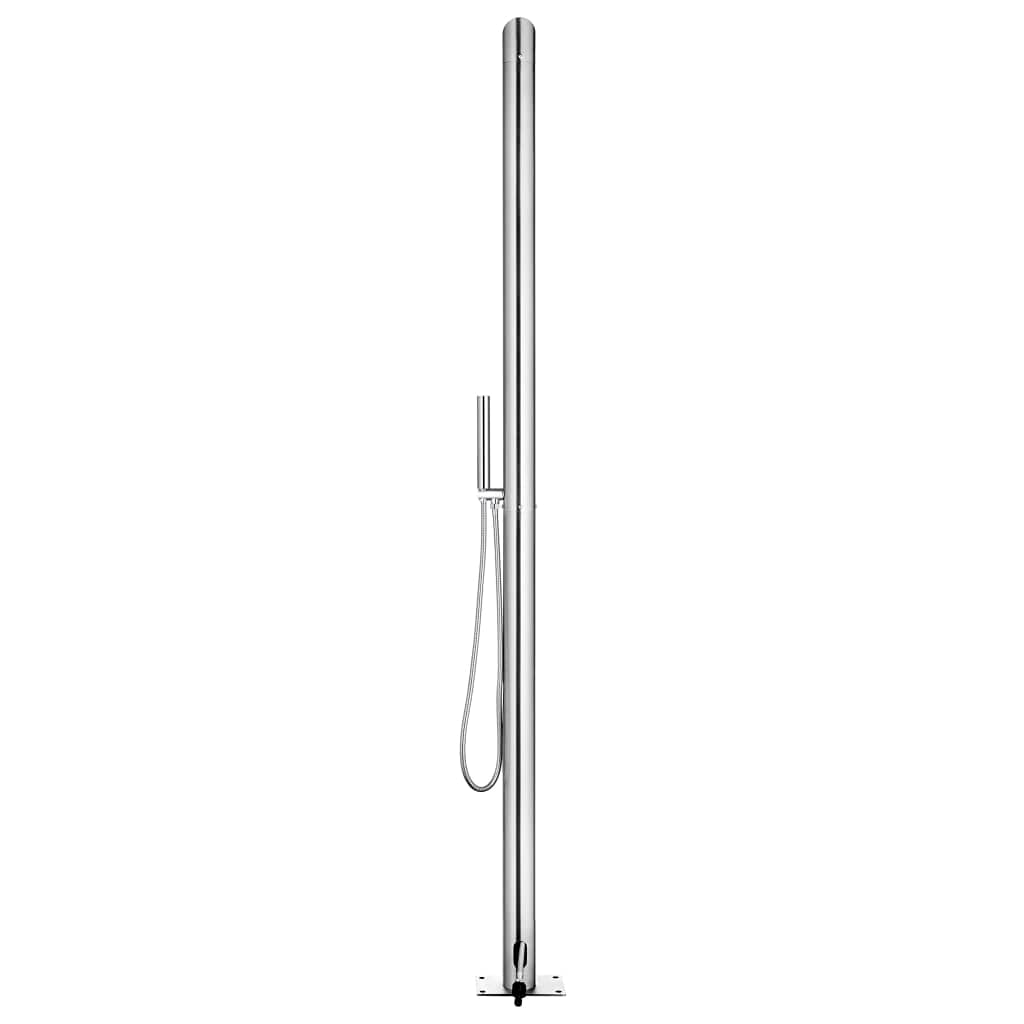 Prysznic ogrodowy z szarą płytą podłogową ze stali nierdzewnej 225 cm wysokości, płyta podłogowa WPC 110 x 62 cm, słuchawka prysznicowa z wężem 1,5 m, idealny do basenu, jacuzzi, spa i