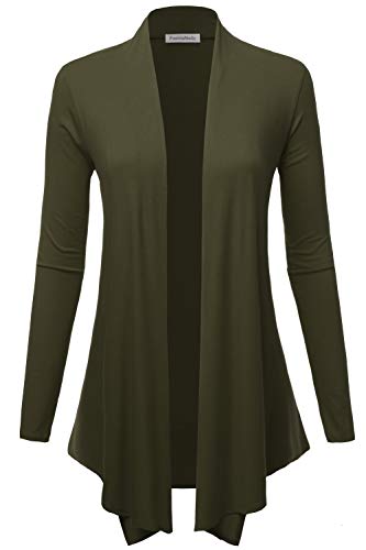 Women's Drape Front Open Cardigan Long Sleeve (S-2X, Made in USA)