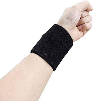 2pcs Wristbands Sweatbands Men Women Wrist Moisture Wicking Sweat Bands for Gym Sports Tennis Running Exercise Basketball (Black)