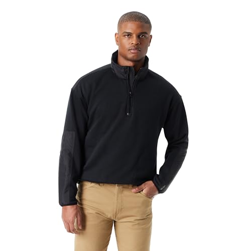 BASS OUTDOOR Men's Convertible Hoodie Pullover Sweater with 1/4 Front, Elbow Patches and Side Zip Pockets Standard