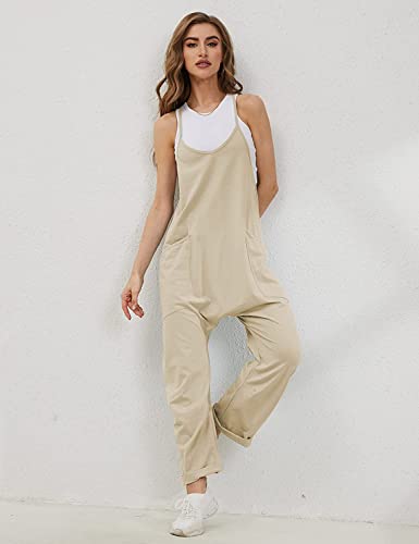 Fiona Jolin Jumpsuits For Women Casual Summer Jumpers Loose Wide Leg Overalls Baggy Long Harem Pants Rompers (Lightkhaki-M) #TOP2