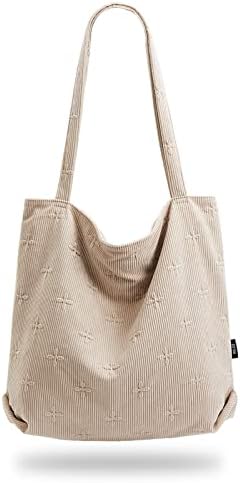 KALIDI Thicken Corduroy Totes Bag Extra Large Capacity Handbags Shoulder Bags with Zipper Cord Tote Bag for Women Ladies Girls Casual Shopping Bag for Work School College Daily Use