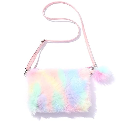 Tolenre Plüsch Handtaschen Kinder Regenbogen Plüsch Crossbody Schulter Mädchen Verstellbarer Umhängetaschen Kleine Plüschtasche Handytasche Schmucktasche für Kinder, Mädchen, Frauen