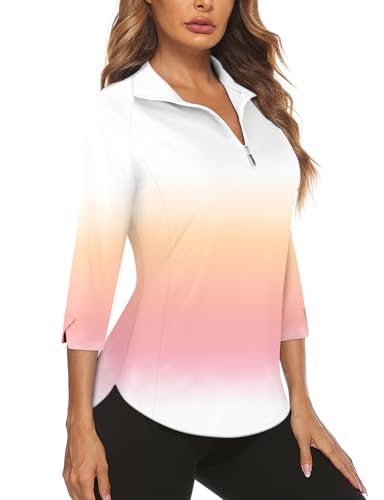 Image of Cucuchy Style Womens Golf Shirt 3 /4 Sleeve Quarter Zip Workout Tennis Tops Quick Dry UPF 50+ Shirts