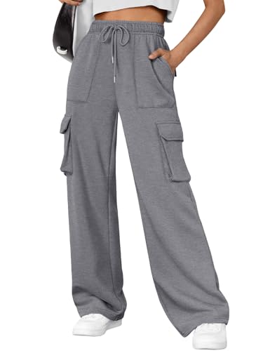 AUTOMET Womens Sweatpants Wide Leg Cargo Pants Fall Fashion Outfits Sweats Baggy Winter Clothes Streetwear Joggers Darkgrey XL