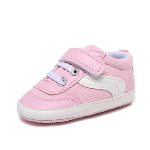Baby Boys Girls Leather PRE-Walking Sneakers Toddler Anti-Slip Rubber Sole Infant Lightweight First Step Shoes (012-1/LightPink, Infant, 12 Months, Age Range, US Footwear Size System, 18 Months, Medium)