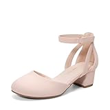 DREAM PAIRS Girls Dress Shoes Closed Toe High Heels Ankle Strap Toddler Little Big Kid Wedding Flower Party Pump,Size 1 Little Kid,Nude,KKUMPU2501