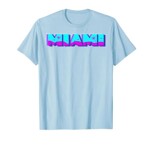 Miami - Florida Vaperwave Synthwave 80s Style Retro Design T-Shirt, Men, Baby Blue, Medium