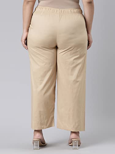 Image of GO COLORS Women Blue Stripe Cotton Wide Pants