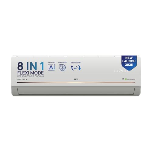 IFB 2 Ton 3 Star,New star rated, AI Powered Inverter Split AC,Hybrid Mode, 8-in-1 Flexi Mode, Heavy Duty Compressor, Long Air Throw, Self Clean, Dual Gold Fins, 100% Copper, CI223GD32RGM3, white view 1