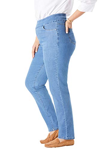 Woman Within Plus Size Womens Plus-Size Flex-Fit Pull-On Straight-Leg Gap-Free Stretch Denim Jeans3