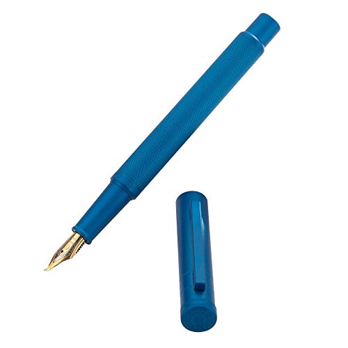 Image of Asvine Blue Forest Fountain Pen Fude Pen Bent Nib, Classic Design with Converter and Metal Pen Case, The Light of Hope Serise