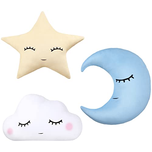 Image of 3 Pcs Children Moon Star Cloud Cushion Soft Plush Cloud Shaped Pillow Stuffed Stars and Moon Nursery Decor Home Decor for Bedroom Crib Party Supplies