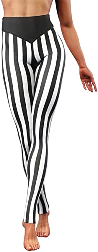 Image of Fioeyr Women's Black Vertical Stripe Leggings, High Waist, Stretch, Yoga, Workout, Ankle Length