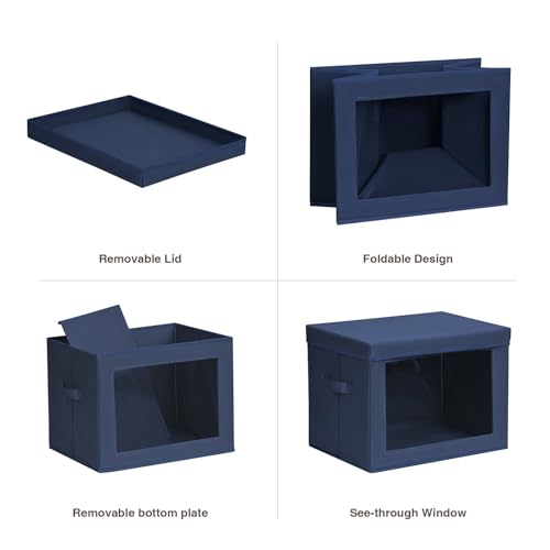 Image of Homsorout Stackable Storage Bins with Lids - Large Storage Box with Lids, Foldable Closet Boxes for Organizing, Wardrobe Clothes Organizer with Window, Cubes Bins for Living Room, 3 Pack, Navy Blue