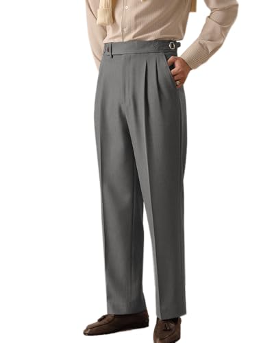 Men's Classic Slim Fit Dress Pants Straight Formal Pants Elastic Waist Suit Pants