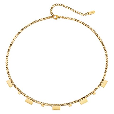 YADUDA Gold Rectangle Necklace 14k Gold Plated Necklace Dainty Gold Necklace for Women Trendy Cover