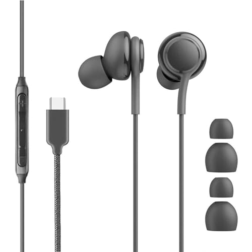 Auriculares con cable, impermeables, tipo C, auriculares USB C, cancelación de ruido, sonido estéreo de alta fidelidad, auriculares intraurales para graves profundos y llamadas de mano