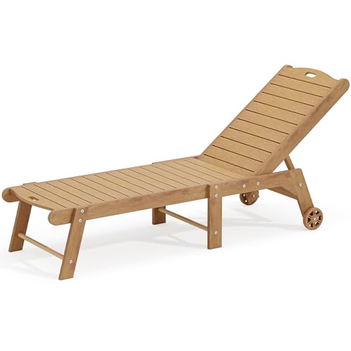 DWVO Patio Chaise Lounge Chair, HIPS Material Outdoor Lounger Recliner with Wheel, Beach Pool Sunbathing Lawn Lounger Recliner Chair with 5 Positions for All Weather, Brown Brown 1 Pack