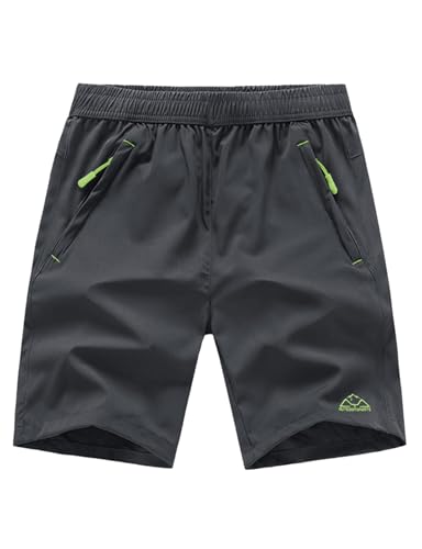 Rdruko Men's Running Shorts Dry Fit 7 Inch Workout Gym Athletic Shorts with Zipper Pockets(Dark Gray-Green, US XXL)