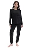 Joyaria Bamboo From Viscose Pajamas/Pjs Set for Women Long Sleeve Sleepwear with Long Pants(Black,Medium)
