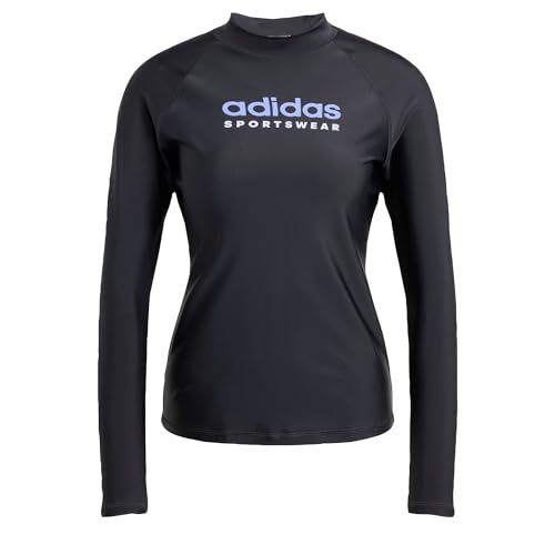 adidas Women's Long Sleeve Rash Guard, Black/Cobalt Blue, L