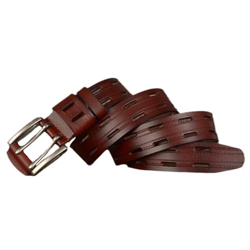 Men's Double Prong Leather Belt - 38mm Stitched Strap With Rectangular Holes For Work Casual3