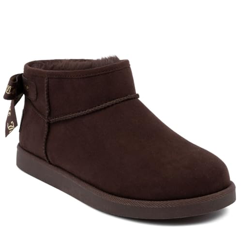 Juicy Couture Women Slip On Winter Boots Warm Microsuede Insulated Fashion Ankle Booties Outdoor Snow Boot-Olden, Choclate Brown-kelsey, 7