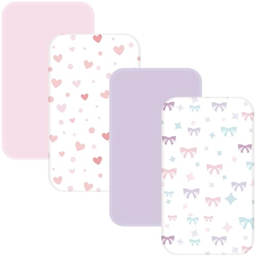 Image of 4 Pack Bedside Bassinet Sheets - 33"x20" Bassinet Sheets for Baby Delight, Angelbliss, Maxi-COSI & Most Regular Size Bedside Sleeper | Soft & Skin Friendly Bassinet Fitted Sheet for Girls(Purple)
