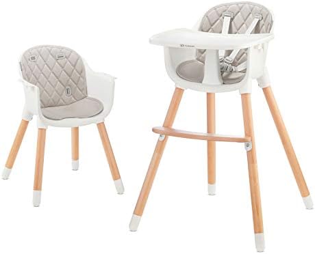 Kinderkraft Highchair SIENNA, Baby Chair, Ergonomic, Easy to Clean, Wooden Legs, Non-slip pads, Removable Tray, for Toddler, from 6 Month to 5 Years, Gray