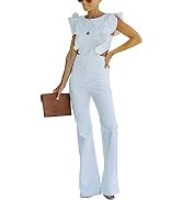 Omoone Women's Flared Denim Jumpsuit Ruffle Sleeve Backless Jeans Jumper Long Rompers